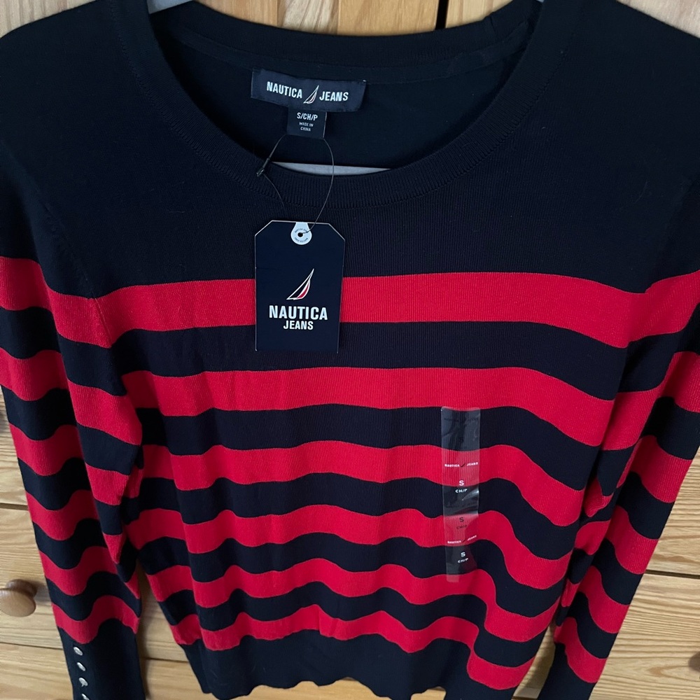 Nautica  Navy and Red Striped Sweater light weight cotton S
